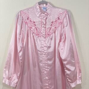 Vintage Women's Silky Pink Long House Coat Robe Coquette Farmers Daughter S